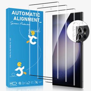 3+2 Pack for Samsung Galaxy S23 Ultra Screen Protector & Camera Lens Protector, Ultrasonic Fingerprint Compatible, 3D Curved Anti-Scratch, Bubble-Free Installation