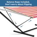SUNCREAT Outdoor Hammock with Stand, Two Person Quilted Fabric Hammock Swing with 12ft Steel Stand, Red Stripes