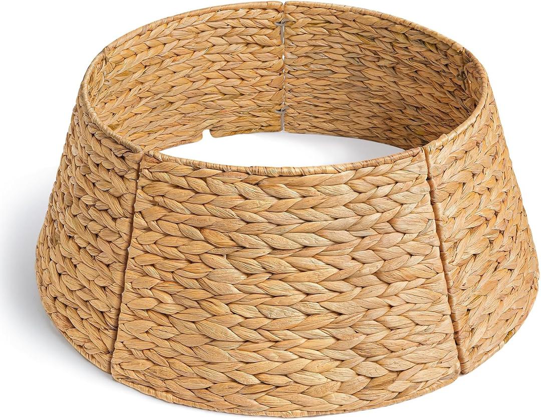 27in Christmas Tree Collar, Natural Christmas Tree Ring Woven Rattan Tree Base Cover for Christmas Home Decor