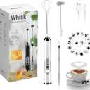Rechargeable Milk Frother - 3-Speed Electric Handheld Coffee Mixer With 2 Whisks and Decoration Tool, Stand-up Design for Latte, Cappuccino, Cream (White)