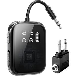 Bluetooth 5.4 Transmitter Receiver, Low-Latency for Gaming/TV/PC/Gym,2-in-1 Dual Mode for 2 Devices,Ideal for Airplane Travel, aptX Adaptive HD Audio, Wear-Resistant Ultra-Ceramic (Black)