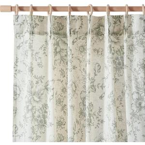 jinchan Pinch Pleated Curtains Floral Linen Blend Curtains for Living Room 63 Inch Length Green Peony Flower Printed Curtain Rod Pocket Back Tab Farmhouse Pinch Pleat Drapes with Hooks Set 2 Panels (40"W x 63"L (Pack of 2), Pleated Flower Green)