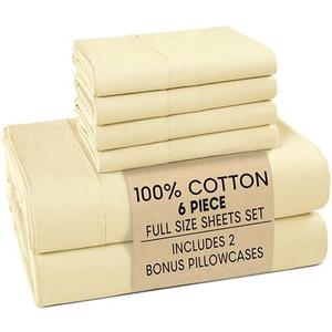 Casa Platino 100% Cotton Percale Sheet Full – Crisp Full Size Bed Sheets Cooling with 4 Pillowcases, Ultra Soft & Breathable for Great Nights Sleep, with 15" Deep Pocket Fitted Sheet – Beige