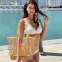 VOROLO Mesh Tote Beach Bag,Women Fairycore Hobo Bag,Shoulder Bag,Soft Summer Casual Crochet Bags (Khaki)