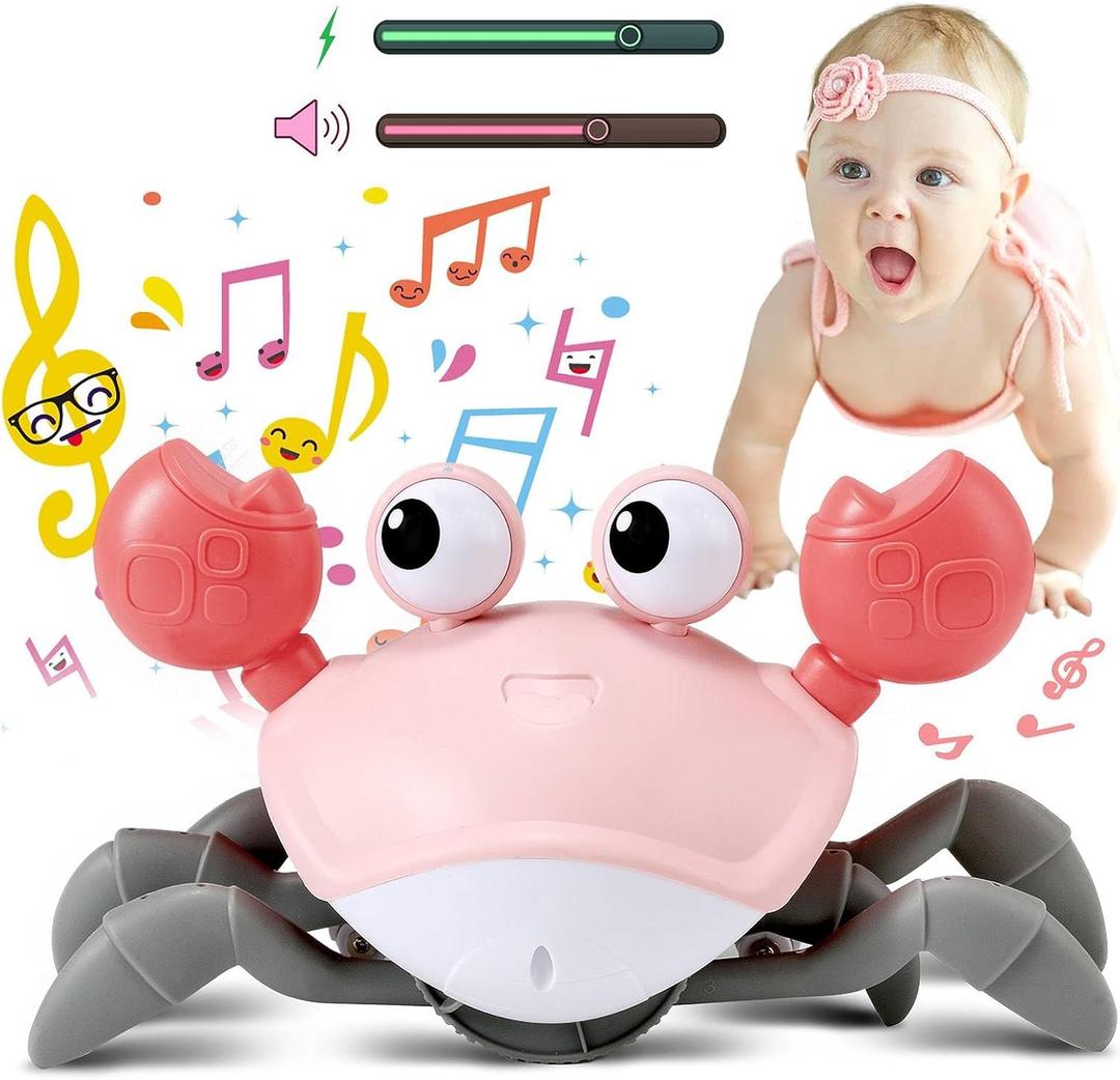 Control Future Baby Girl Toys Tummy Time: Pink Crawling Crab Babies Montessori Toy Learning 36 Months 3 Year Old Birthday Infant Girls Valentines Gifts Stuff 0 1 2 Essentials