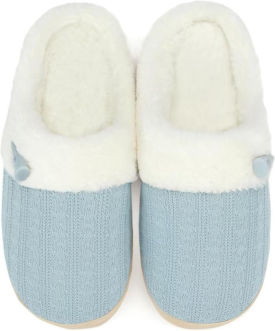 NineCiFun Women's Slip on Fuzzy Slippers Memory Foam House Slippers Outdoor Indoor Warm Plush Bedroom Shoes Scuff with Faux Fur Lining (9-10, Blue)