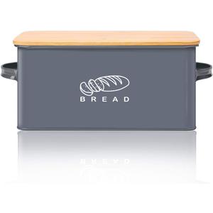 Bread Box, Bread Box for Kitchen Countertop, GA Homefavor Bread Bin, Bread Holder with Bamboo Lid, 11.56"6.7"5.5", Grey (Large Gray)