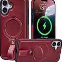 Butaiga for iPhone 17 Leather Case with Stand, Anti-Slip Grip Ring, Fits for MagSafe (Burgundy, iPhone 17)