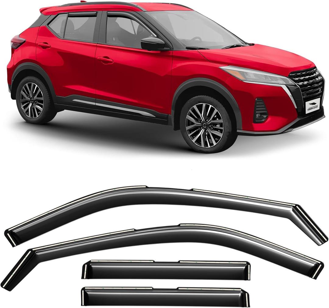 Voron Glass in-Channel Extra Durable Rain Guards for Nissan Kicks 2018-2024, Window Deflectors, Vent Window Visors, 4 Pieces - 200432