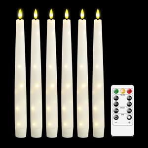 Flameless Taper Candles with Star Lights, Remote Control, and Timer Control, Made of Real Wax, LED Battery-Powered Candles Suitable for Home, Party, and Wedding Decorations 6-Pack Ivory
