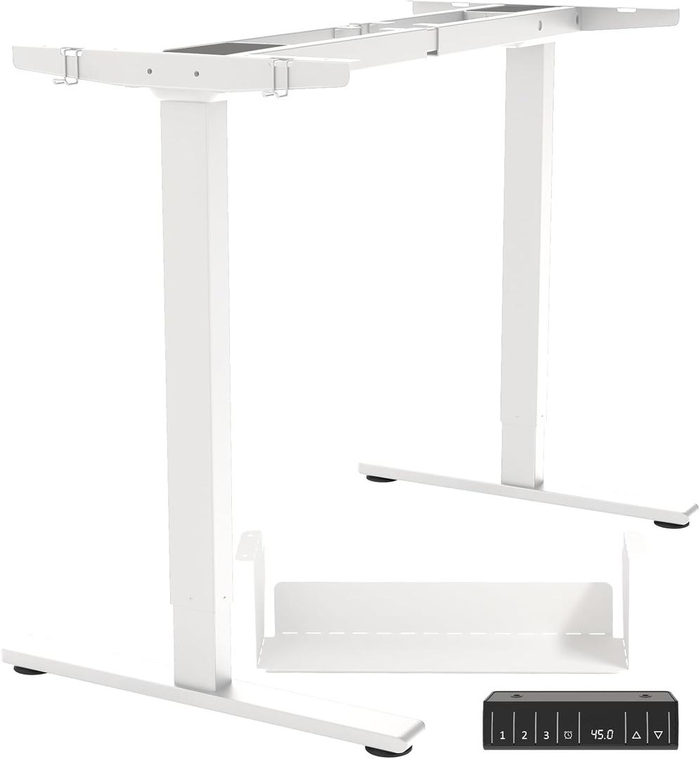 Dual Motor Standing Desk Frame, Electric Adjustable Legs with Memory Presets, Stand Up Desk Frame Workstation, with Cable Management Tray, 2pcs Headphone Hook, for Home Office, White