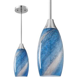 EDISHINE Pendant Light Fixtures, Handcrafted Art Glass Hanging Light with Brushed Nickel Finished, E26 Socket, Adjustable Cord Glass Pendant Light for Kitchen, Bathroom, Hallway, Bar (Dark Blue)