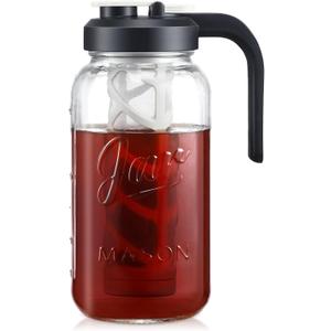 AOZITA Iced Tea Maker Pitcher with Infuser and Lid - 2 Quart Glass Mason Jar Pitcher Leak-proof Water Jug, Heavy Duty Glass Container for Tea, Water, Juice, Milk, Iced Coffee, and Drinks
