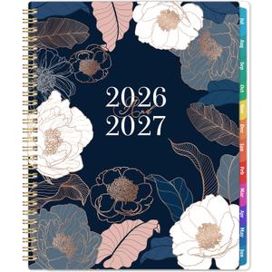 Planner 2026-2027 - Academic Planner 2026-2027, Jul.2026 - Jun.2027, 9" x 11", 2026-27 Calendar Planner, Weekly and Monthly with Colorful Tabs, Strong Twin-wire, Back Pocket - Engraved Floral