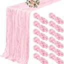 12 Pack Cheesecloth Table Runner 20 x 120 inch Cheese Cloth Table Runner Bulk,Romantic Boho Sheer Gauze Fabric Table Runners for Wedding Reception,Party,Bridal Shower Table Decor(Light Pink)