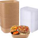 22OZ Disposable Kraft paper bowls with lids, Rectangle Food containers Soup Bowls Party Supplies Treat Bowls 50 PACK