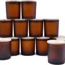 8 OZ Thick Candle Jars for Making Candles 14 Pcs, Empty Amber Jars with Wood Lids for Candle Making, Sample Container, Frosted Brown
