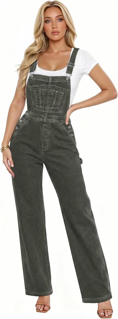 Hybrid & Company Womens Super Comfy Stretch Denim jumpsuit Pants Overalls (Medium, Armygreen)