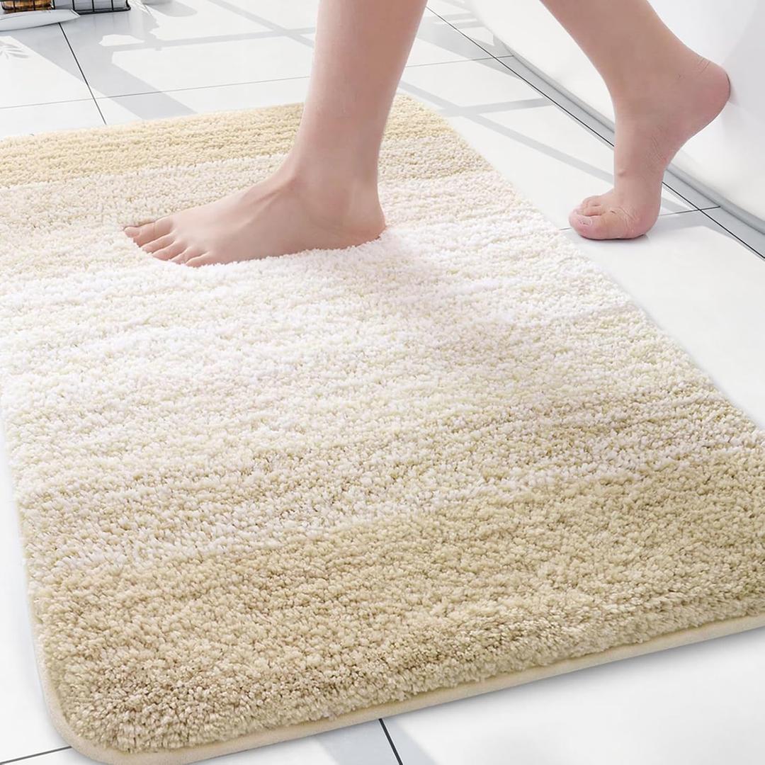 Arotive Microfiber Bathroom Rugs, Shaggy Soft and Absorbent Bath Rug, Non-Slip, Thick Plush Machine Washable Dry Bath Mats for Bathroom, Tub and Shower, 24x16, Light Beige, Rectangular
