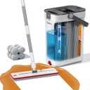 HoMettler Mop and Bucket Set, 3-Tank Flat Mop and Bucket System for Separate Dirty & Clean Water, 65" Mops for Floor Cleaning with 4 Washable Pads, Safe for Hardwood, Vinyl, Tile, Baseboards, Walls