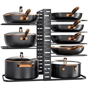 MUDEELA Pots and Pans Organizer Rack under Cabinet 14.55in Height, 8-Tier Kitchen Cabinet Organizers and Storage, Light-Duty Adjustable Pot Racks, Pan Organizers inside Cabinet with 3 DIY Methods