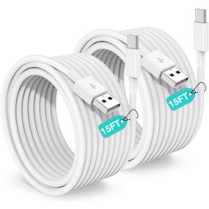 Extra Long USB C Cable Fast Charging 15FT, [Apple MFi] Long USB A to USB C Cable for iPhone17 16 15 Charger Cord 5m,Type C Cable C Charger for iPhone 16 15 Pro Max/16 15 Plus/iPad Pro/Google-2Pack (White)