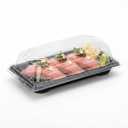 Restaurantware Roku 5.4 x 3 Inch Sushi Trays 100 Disposable Sushi Containers With Lids - Small Rectangle Black Plastic To Go Containers Take Out Containers For Appetizers Entrees or Desserts