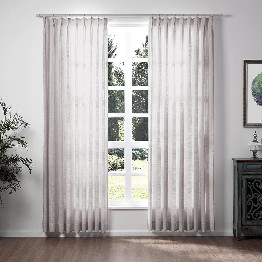 ChadMade Polyester Linen Blend Pinch Pleated Curtain Unlined Room Darkening Drape for Living Room Office Room Dining Room Sliding Glass Door, 52" W x 63" L, 1 Panel, Light Khaki, Tallis Collection 1Pcs