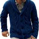 Mens Cable Knit Cardigan Sweater Shawl Collar Loose Fit Long Sleeve Casual Cardigans (Medium, Navy)