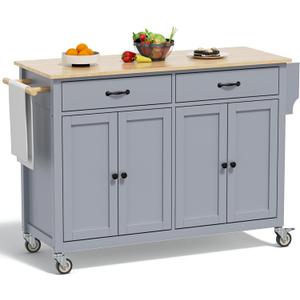 Rovibek Large Kitchen Island on Wheels with Storage 54 in Width Mobile Moveable Portable Rolling Wood Islandfor Kitchen Dining Room with Drawers Cabinet Spice Rack Towel Rack (Grey) Rovibek Large Kitchen Island on Wheels with Storage 54 in Width Mobile Moveable Portable Rolling Wood Islandfor Kitchen Dining Room with Drawers Cabinet Spice Rack Towel Rack (Grey)