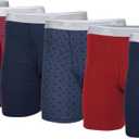 George Men's Moisture Wicking Regular Leg Boxer Briefs, 6-Pack (Grey/Stripesred/Blue/Diamond/Red) Size XL