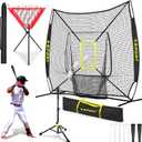 7'7'Baseball Softball Practice Net-Batting Catching Pitching Training Equipment Set Portable Batting Tee Ball Holder Caddy-Baseball Softball Coach Pack.Great for All Skill Levels