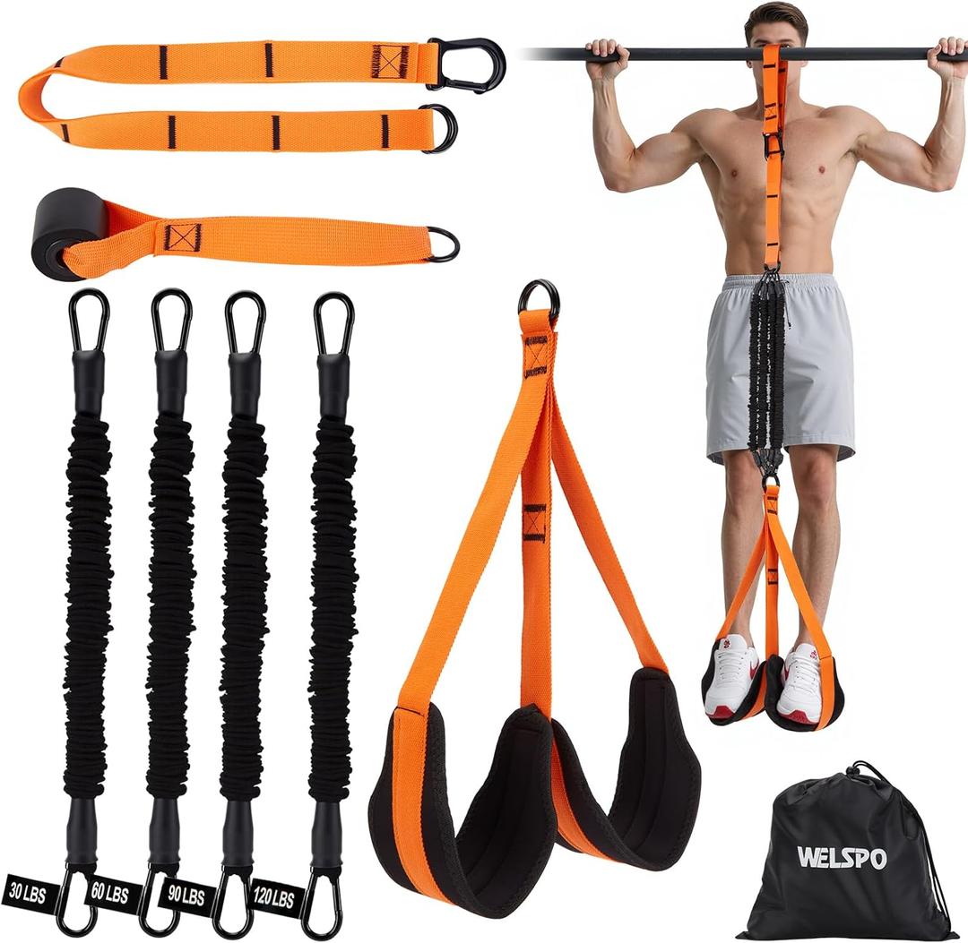 WELSPO Pull Up Assistance Bands, Adjustable Heavy Duty Resistance Band for Pull Up Bar, Pull Up Assist Bands with Feet Rest for Strength Training, Home Fitness Workout Equipment, Height Adjustable