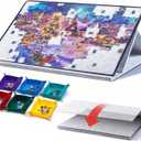 1000 Pieces Portable Jigsaw Puzzle Board with 6 Colored Sorting Trays, Tilting Puzzle Boards with 2-in-1 Stand & Cover, Lightweight Felt Jigsaw Table with Angle Adjustments - Light Gray