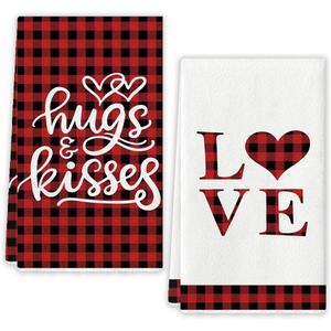 Happy Valentines Day Kitchen Towels Decorative Set Galentines Day Dish Towels Wedding Anniversary Red Heart Decor Happy Valentine's Day Decorations for Home