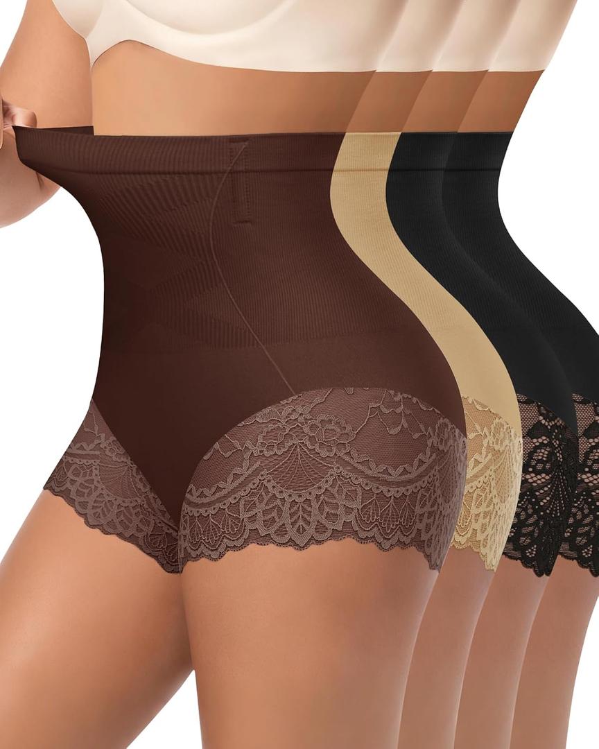 Women's High Waisted Underwear, Ladies Panties with Lace, Comfortable Briefs, 4 Pack (XXL)