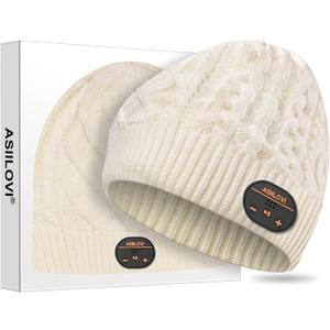 Bluetooth Beanie for Women, Double-Layer Wool Lining Bluetooth Hat Beanie for Women/Girls/Teens/Family, 20hrs Playing, Gift Packaging for Christmas Stocking Stuffers Thanksgiving (02-White)