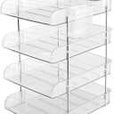 4 Tier Acrylic Paper Organizer with Pencil Holder and Top Tray, Letter Tray, Desk File Organizer, Office Organizer for Letter, A4 Office File, Books