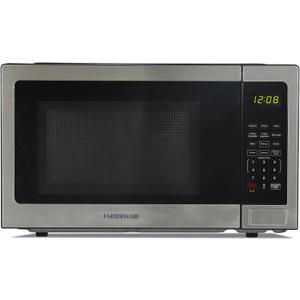 Farberware 1.1 Cu. Ft. Countertop Microwave Oven  1000 Watts Power, Auto Cook Settings, Defrost, Easy Clean and Child Safety Lock - Stainless