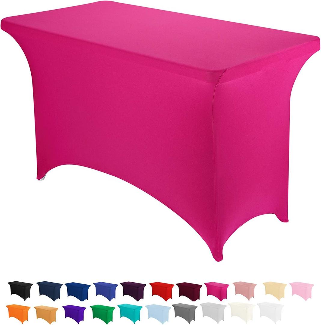 Peomeise 4FT Spandex Table Cover Rectangular Stretch Spandex Tablecloth (Fuchsia,4FT)
