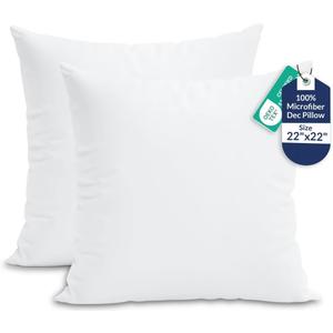 ROYALE LINENS 22 x 22 Pillow Insert - Down Alternative Throw Pillows Insert - Square Pillow Pack of 2 White - Bed & Couch Pillows - Inner Cushion for Bed, Cushion for Living Room - Shams Stuffer