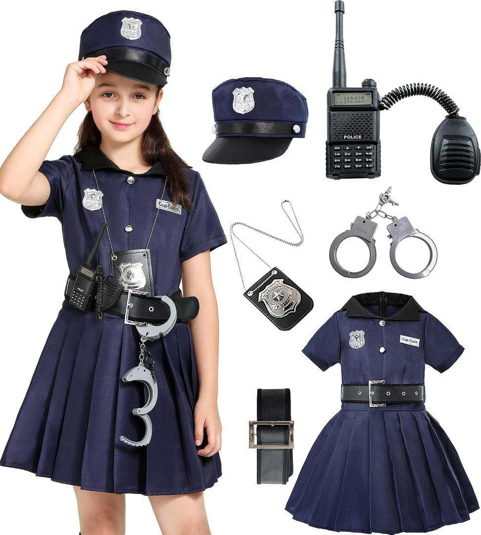 Wizland Police Costume For Girls Career Day Halloween Toddler Cop Costume Police Uniform Outfit for Girls 3-4Y