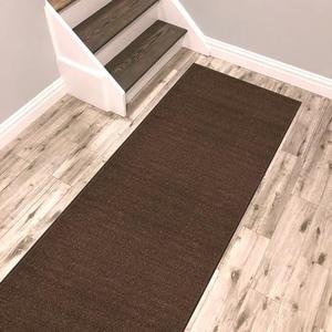 Brown Solid Colored Runner Rug Non Slip Rubber Grip Bottom Pet Friendly Kitchen Hallway Carpet Runner 32"x94"