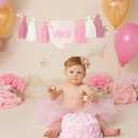 First Birthday High Chair Banner, Pink and White Tassel Garland with Bow Design, Baby Girl Party Decoration