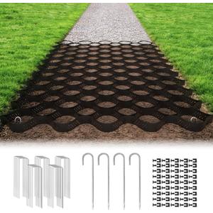 Gravel Grid 2'' Depth with Metal Stakes, 6.6x65 FT Geogrid for Gravel Driveway 2200 lbs per Sq FT Erosion Control Ground Grid Gravel Stabilizer Grid for Driveway, Parking Lot, Slope, Walkway, Patio