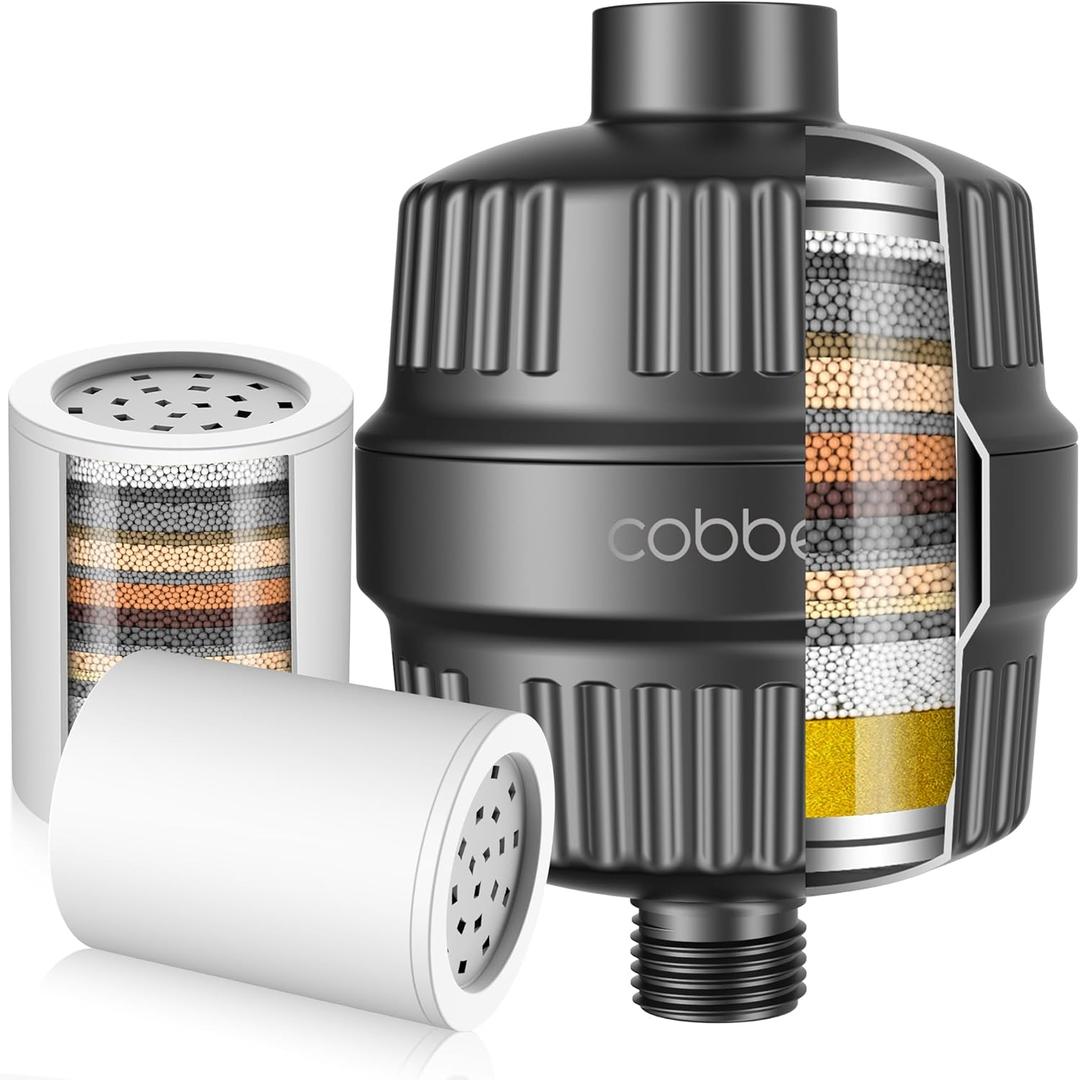 Cobbe 20 Stage Shower Head Filter with KDF-55 for Hard Water, High Output Water Filter with 2 Replaceable Cartridges - Removing Chlorine and Harmful Substance, Matte Black