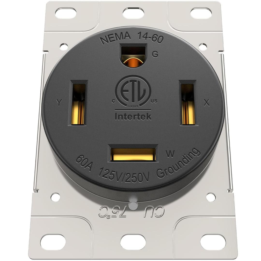 60A Receptacle NEMA 14-60R Flush Mount Outlet 125/250V 4-Prong Socket Industrial Grade Grounding ETL Listed