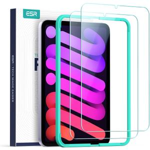 ESR 2 Pack Screen Protector for iPad Mini 7 (A17 Pro), iPad Mini 7th/6th Generation(8.3 inch, 2024/2021), Tempered Glass with Alignment Frame, Anti-Scratch, HD Clear, Apple Pencil Pro/USB-C Compatible