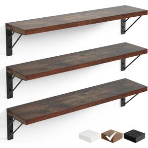 BAYKA 22.4 Inch Long Wall Mounted Floating Shelves (Rustic Brown, Set of 3), 22.4 inches Uniform