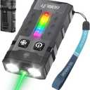 BORUIT EV20L LED Rechargeable Small EDC Flashlight with Green Beam,Pocket Keychain Flashlights with RGB Side Light,IP66 Waterproof,Clip & Tail Magnet for Outdoors Emergency Camping,Aluminum Black